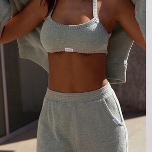 BO & TEE Terry Towelling Scoop-Neck Bralette in Sage Grey XS